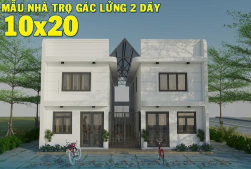 Mẫu nhà trọ gác lửng 2 dãy phòng xây dựng trên diện tích đất 10x20m số lượng 8 phòng kinh doanh